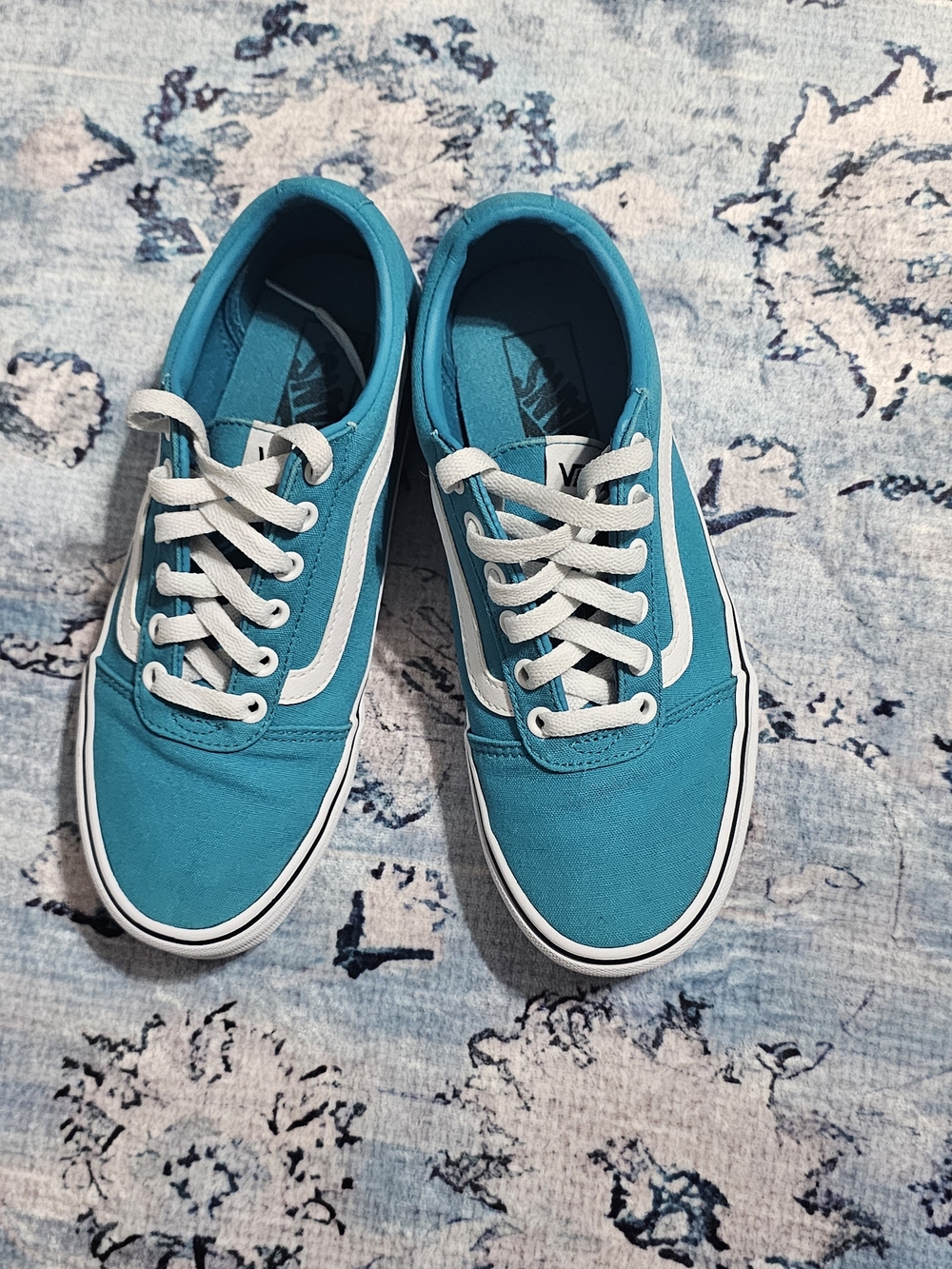 Vans Teal Canvas Old Skool Sneakers with White Sidestripe